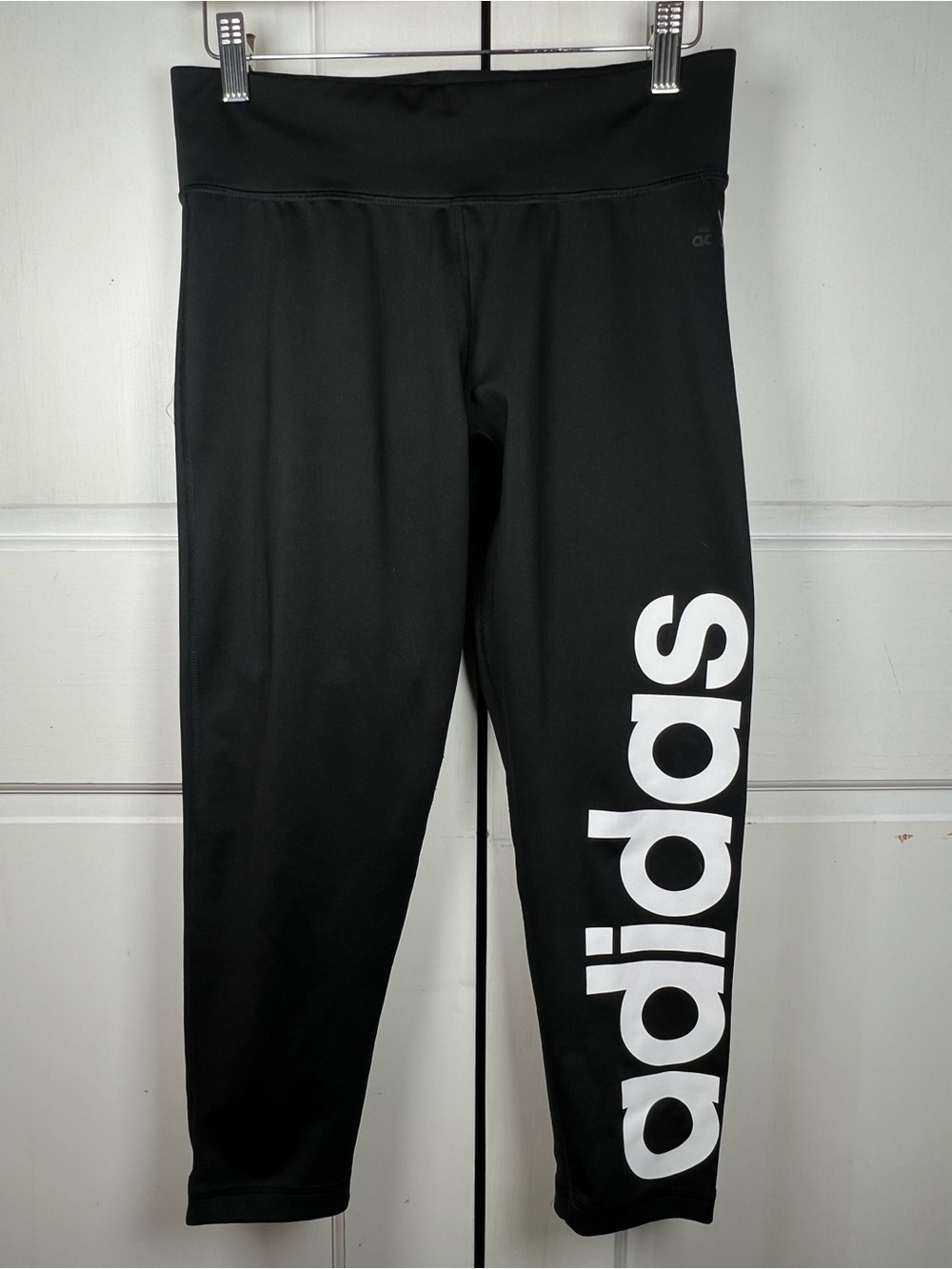 Adidas Black Climalite Cropped Leggings Bold White Logo Size Medium